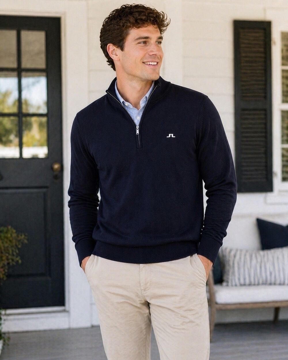 J. Lindeberg Kian Tour Merino Wool Quarter Zip Sweater Mens Small Navy Golf